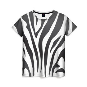 Женская футболка 3D с принтом Зебра принт в Тюмени, 100% полиэфир ( синтетическое хлопкоподобное полотно) | прямой крой, круглый вырез горловины, длина до линии бедер | абстракция | африка | белый | зебра | парнокопытное | принт | сафари | чб | черный