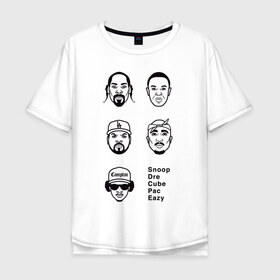 Мужская футболка хлопок Oversize с принтом West Coast rap в Тюмени, 100% хлопок | свободный крой, круглый ворот, “спинка” длиннее передней части | 2pac | cube | dogg | dre | eazy | ice | makaveli | snoop | гангста рэп | реп | хип хоп