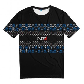 Мужская футболка 3D с принтом N7 Вязаный в Тюмени, 100% полиэфир | прямой крой, круглый вырез горловины, длина до линии бедер | вязка | зима | новый год | свитер | теплый