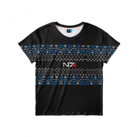 Детская футболка 3D с принтом N7 Вязаный в Тюмени, 100% гипоаллергенный полиэфир | прямой крой, круглый вырез горловины, длина до линии бедер, чуть спущенное плечо, ткань немного тянется | вязка | зима | новый год | свитер | теплый