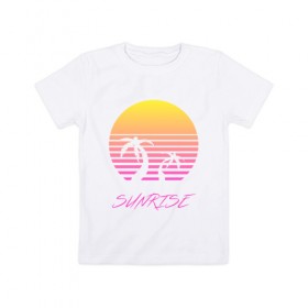 Детская футболка хлопок с принтом Retro sunrise в Тюмени, 100% хлопок | круглый вырез горловины, полуприлегающий силуэт, длина до линии бедер | retro | sunrise | пальмы | розовый | солнце