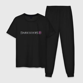 Мужская пижама хлопок с принтом Darksiders 3 в Тюмени, 100% хлопок | брюки и футболка прямого кроя, без карманов, на брюках мягкая резинка на поясе и по низу штанин
 | 3 | darkside | darksider | darksiders | апокалипсиса | всадники | даркайдерс | дарксайд | дарксайдер | лого | логотип | ярость