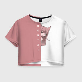 Женская футболка Cropp-top с принтом хентай в Тюмени, 100% полиэстер | круглая горловина, длина футболки до линии талии, рукава с отворотами | ahegao | anime | kodome | manga | senpai | аниме | анимэ | ахегао | кодоме | манга | меха | сенпай | юри | яой