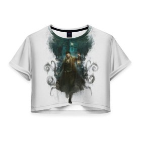 Женская футболка 3D укороченная с принтом Эдвард Пирс в Тюмени, 100% полиэстер | круглая горловина, длина футболки до линии талии, рукава с отворотами | call | cthulhu | game | horror | rpg | survival | даркуотер | детектив | зов | квест | ктулху | осьминог