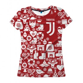 Женская футболка 3D с принтом Juventus Новогодний в Тюмени, 100% полиэфир ( синтетическое хлопкоподобное полотно) | прямой крой, круглый вырез горловины, длина до линии бедер | club | football | juventus | белый | италия | клуб | форма | черный | ювентус