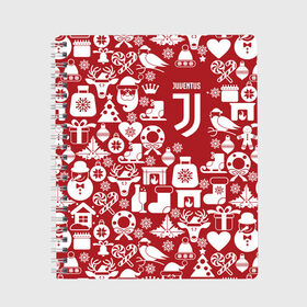 Тетрадь с принтом Juventus Новогодний в Тюмени, 100% бумага | 48 листов, плотность листов — 60 г/м2, плотность картонной обложки — 250 г/м2. Листы скреплены сбоку удобной пружинной спиралью. Уголки страниц и обложки скругленные. Цвет линий — светло-серый
 | club | football | juventus | белый | италия | клуб | форма | черный | ювентус