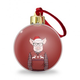 Ёлочный шар с принтом New Year Pig в Тюмени, Пластик | Диаметр: 77 мм | 2019 | merry christmas | new year | год свиньи | зима | новый год | поросенок | праздник | рождество | свинка | свинья