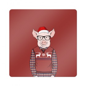 Магнит виниловый Квадрат с принтом New Year Pig в Тюмени, полимерный материал с магнитным слоем | размер 9*9 см, закругленные углы | Тематика изображения на принте: 2019 | merry christmas | new year | год свиньи | зима | новый год | поросенок | праздник | рождество | свинка | свинья
