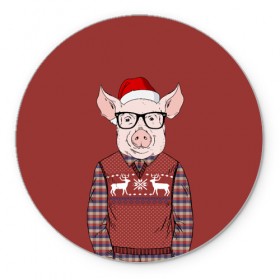 Коврик круглый с принтом New Year Pig в Тюмени, резина и полиэстер | круглая форма, изображение наносится на всю лицевую часть | 2019 | merry christmas | new year | год свиньи | зима | новый год | поросенок | праздник | рождество | свинка | свинья