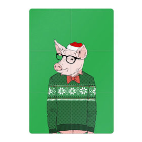 Магнитный плакат 2Х3 с принтом New Year Hipster Pig в Тюмени, Полимерный материал с магнитным слоем | 6 деталей размером 9*9 см | 2019 | merry christmas | new year | год свиньи | зима | новый год | поросенок | праздник | рождество | свинка | свинья