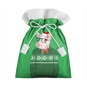 Подарочный 3D мешок с принтом New Year Hipster Pig в Тюмени, 100% полиэстер | Размер: 29*39 см | 2019 | merry christmas | new year | год свиньи | зима | новый год | поросенок | праздник | рождество | свинка | свинья