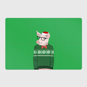 Магнитный плакат 3Х2 с принтом New Year Hipster Pig в Тюмени, Полимерный материал с магнитным слоем | 6 деталей размером 9*9 см | Тематика изображения на принте: 2019 | merry christmas | new year | год свиньи | зима | новый год | поросенок | праздник | рождество | свинка | свинья