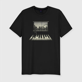 Мужская футболка премиум с принтом Город музыки в Тюмени, 92% хлопок, 8% лайкра | приталенный силуэт, круглый вырез ворота, длина до линии бедра, короткий рукав | urban | гитара | город | город музыки | звуки | клавиши | минимализм | музыка | пианино | птицы | рояль