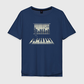 Мужская футболка хлопок Oversize с принтом Город музыки в Тюмени, 100% хлопок | свободный крой, круглый ворот, “спинка” длиннее передней части | urban | гитара | город | город музыки | звуки | клавиши | минимализм | музыка | пианино | птицы | рояль