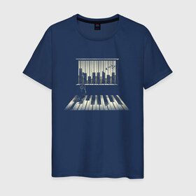 Мужская футболка хлопок с принтом Город музыки в Тюмени, 100% хлопок | прямой крой, круглый вырез горловины, длина до линии бедер, слегка спущенное плечо. | urban | гитара | город | город музыки | звуки | клавиши | минимализм | музыка | пианино | птицы | рояль