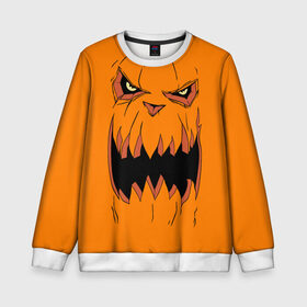 Детский свитшот 3D с принтом Halloween в Тюмени, 100% полиэстер | свободная посадка, прямой крой, мягкая тканевая резинка на рукавах и понизу свитшота | halloween | orange | pumpkin | scary | оранжевая | страшная | тыква | ужас | хэллоуин