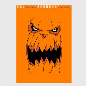 Скетчбук с принтом Halloween в Тюмени, 100% бумага
 | 48 листов, плотность листов — 100 г/м2, плотность картонной обложки — 250 г/м2. Листы скреплены сверху удобной пружинной спиралью | halloween | orange | pumpkin | scary | оранжевая | страшная | тыква | ужас | хэллоуин