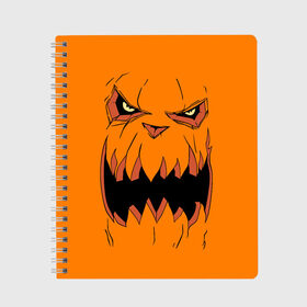 Тетрадь с принтом Halloween в Тюмени, 100% бумага | 48 листов, плотность листов — 60 г/м2, плотность картонной обложки — 250 г/м2. Листы скреплены сбоку удобной пружинной спиралью. Уголки страниц и обложки скругленные. Цвет линий — светло-серый
 | halloween | orange | pumpkin | scary | оранжевая | страшная | тыква | ужас | хэллоуин
