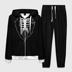 Мужской костюм 3D с принтом Скелет в Тюмени, 100% полиэстер | Манжеты и пояс оформлены тканевой резинкой, двухслойный капюшон со шнурком для регулировки, карманы спереди | deadman | death | halloween | ribs | skeleton | мертвец | ребра | скелет | хеллоуин | хэллоуин