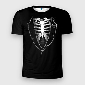 Мужская футболка 3D спортивная с принтом Скелет в Тюмени, 100% полиэстер с улучшенными характеристиками | приталенный силуэт, круглая горловина, широкие плечи, сужается к линии бедра | deadman | death | halloween | ribs | skeleton | мертвец | ребра | скелет | хеллоуин | хэллоуин