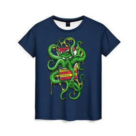 Женская футболка 3D с принтом Ктулху в Тюмени, 100% полиэфир ( синтетическое хлопкоподобное полотно) | прямой крой, круглый вырез горловины, длина до линии бедер | call | cthulhu | howard | kraken | lovecraft | octopus | tentacles | говард | зов | кракен | ктулху | лавкрафт | осьминог | щупальца