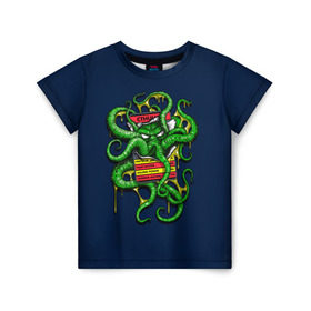 Детская футболка 3D с принтом Ктулху в Тюмени, 100% гипоаллергенный полиэфир | прямой крой, круглый вырез горловины, длина до линии бедер, чуть спущенное плечо, ткань немного тянется | call | cthulhu | howard | kraken | lovecraft | octopus | tentacles | говард | зов | кракен | ктулху | лавкрафт | осьминог | щупальца