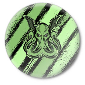 Значок с принтом Ктулху в Тюмени,  металл | круглая форма, металлическая застежка в виде булавки | cthulhu | божество | кракен | лавкрафт | миф | монстр | океан | чудовище