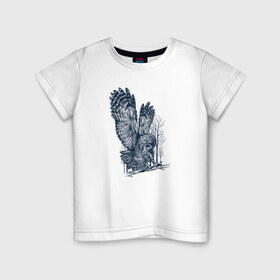 Детская футболка хлопок с принтом Сова в Тюмени, 100% хлопок | круглый вырез горловины, полуприлегающий силуэт, длина до линии бедер | Тематика изображения на принте: животное | луна | минимализм | ночь | охотник | перья | птица | сова | филин | хищник