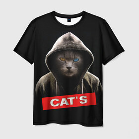 Мужская футболка 3D с принтом Кот в Тюмени, 100% полиэфир | прямой крой, круглый вырез горловины, длина до линии бедер | Тематика изображения на принте: cat | глаза | животные | капюшон | кот | котенок | кошка | природа | хулиган