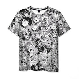 Мужская футболка 3D с принтом Manga ahegao в Тюмени, 100% полиэфир | прямой крой, круглый вырез горловины, длина до линии бедер | ahegao | manga | ахегао | комиксы | лицо | манга | паттрен | чернобелый | эмоции
