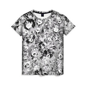 Женская футболка 3D с принтом Manga ahegao в Тюмени, 100% полиэфир ( синтетическое хлопкоподобное полотно) | прямой крой, круглый вырез горловины, длина до линии бедер | ahegao | manga | ахегао | комиксы | лицо | манга | паттрен | чернобелый | эмоции