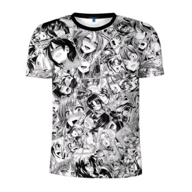 Мужская футболка 3D спортивная с принтом Manga ahegao в Тюмени, 100% полиэстер с улучшенными характеристиками | приталенный силуэт, круглая горловина, широкие плечи, сужается к линии бедра | ahegao | manga | ахегао | комиксы | лицо | манга | паттрен | чернобелый | эмоции
