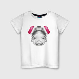 Детская футболка хлопок с принтом Хрюня в противогазе в Тюмени, 100% хлопок | круглый вырез горловины, полуприлегающий силуэт, длина до линии бедер | Тематика изображения на принте: breaking bad | во все тяжкие | джесси пинкман | свинка | свинья