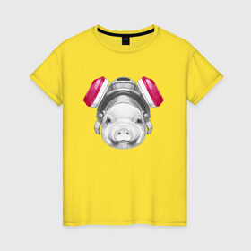 Женская футболка хлопок с принтом Хрюня в противогазе в Тюмени, 100% хлопок | прямой крой, круглый вырез горловины, длина до линии бедер, слегка спущенное плечо | breaking bad | во все тяжкие | джесси пинкман | свинка | свинья
