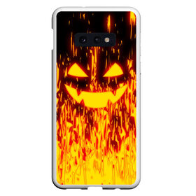 Чехол для Samsung S10E с принтом FIRE PUMPKIN в Тюмени, Силикон | Область печати: задняя сторона чехла, без боковых панелей | Тематика изображения на принте: fire | halloween | искры | огонь | праздник | тыква | хэллоуин