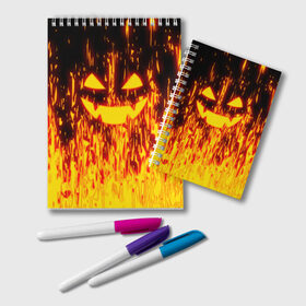 Блокнот с принтом FIRE PUMPKIN в Тюмени, 100% бумага | 48 листов, плотность листов — 60 г/м2, плотность картонной обложки — 250 г/м2. Листы скреплены удобной пружинной спиралью. Цвет линий — светло-серый
 | fire | halloween | искры | огонь | праздник | тыква | хэллоуин