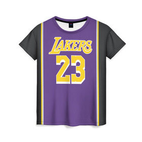 Женская футболка 3D с принтом James LA Lakers 2019 в Тюмени, 100% полиэфир ( синтетическое хлопкоподобное полотно) | прямой крой, круглый вырез горловины, длина до линии бедер | angeles | james | lakers | lebron | los | nba | usa | анджелес | джеймс | леброн | лейкерс | лос | нба | сша
