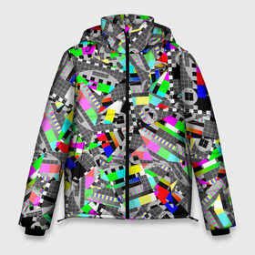 Мужская зимняя куртка 3D с принтом Экран профилактики в Тюмени, верх — 100% полиэстер; подкладка — 100% полиэстер; утеплитель — 100% полиэстер | длина ниже бедра, свободный силуэт Оверсайз. Есть воротник-стойка, отстегивающийся капюшон и ветрозащитная планка. 

Боковые карманы с листочкой на кнопках и внутренний карман на молнии. | абстракция | геометрия | настройка | паттрен | писк | профилактика | сигнал | таблица | телевидение | телевизор | цвет