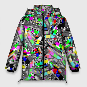 Женская зимняя куртка 3D с принтом Экран профилактики в Тюмени, верх — 100% полиэстер; подкладка — 100% полиэстер; утеплитель — 100% полиэстер | длина ниже бедра, силуэт Оверсайз. Есть воротник-стойка, отстегивающийся капюшон и ветрозащитная планка. 

Боковые карманы с листочкой на кнопках и внутренний карман на молнии | абстракция | геометрия | настройка | паттрен | писк | профилактика | сигнал | таблица | телевидение | телевизор | цвет