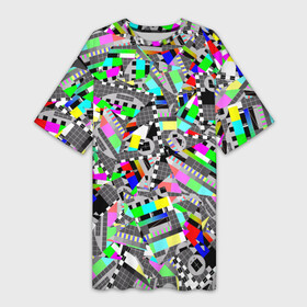 Платье-футболка 3D с принтом Экран профилактики в Тюмени,  |  | абстракция | геометрия | настройка | паттрен | писк | профилактика | сигнал | таблица | телевидение | телевизор | цвет