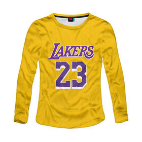 Женский лонгслив 3D с принтом James 18-19 LA Lakers home в Тюмени, 100% полиэстер | длинные рукава, круглый вырез горловины, полуприлегающий силуэт | angeles | james | lakers | lebron | los | nba | usa | анджелес | джеймс | леброн | лейкерс | лос | нба | сша
