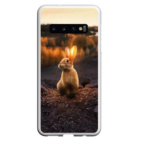 Чехол для Samsung Galaxy S10 с принтом Солнечный зайчик в Тюмени, Силикон | Область печати: задняя сторона чехла, без боковых панелей | заяц | кролик | лес | пейзаж | поле | природа | пушистый | солнце | уши