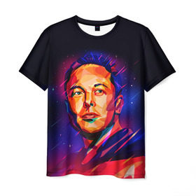 Мужская футболка 3D с принтом Яркий Илон Маск в Тюмени, 100% полиэфир | прямой крой, круглый вырез горловины, длина до линии бедер | elon | falcon | mars | musk | reeve | spascex | tesla | инженер | космос | ракета