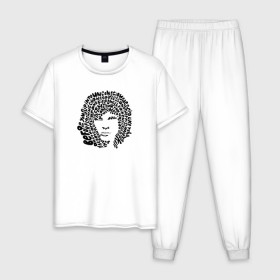 Мужская пижама хлопок с принтом Jim Morrison в Тюмени, 100% хлопок | брюки и футболка прямого кроя, без карманов, на брюках мягкая резинка на поясе и по низу штанин
 | Тематика изображения на принте: jim morrison | the cristal ship | the doors | джим моррисон | доорз