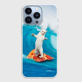 Чехол для iPhone 13 Pro с принтом Кот Серфер в Тюмени,  |  | Тематика изображения на принте: cat | fast | fastfood | food | meme | party | pizza | sea | serf | wave | вечеринка | волна | еда | кошак | кошка | мем | море | пицца | серф | фастфуд