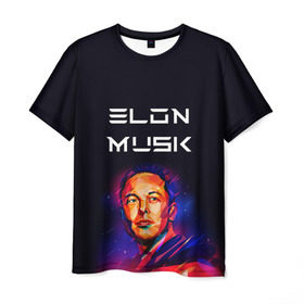 Мужская футболка 3D с принтом Илон Маск #4 в Тюмени, 100% полиэфир | прямой крой, круглый вырез горловины, длина до линии бедер | 