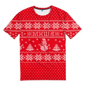 Мужская футболка 3D с принтом Новогодний Миша в Тюмени, 100% полиэфир | прямой крой, круглый вырез горловины, длина до линии бедер | дед мороз | елка | зима | имена | кофта | михаил | миша | новогодний | новый год | свитер | снег | снеговик | снежинки | узор