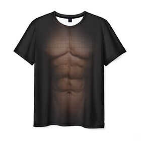 Мужская футболка 3D с принтом Сетка в Тюмени, 100% полиэфир | прямой крой, круглый вырез горловины, длина до линии бедер | Тематика изображения на принте: атлет | грудь | качёк | клетка | кубики | мужик | мышцы | парень | пресс | прозрачный | спорт | тело | торс | фигура