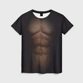 Женская футболка 3D с принтом Сетка в Тюмени, 100% полиэфир ( синтетическое хлопкоподобное полотно) | прямой крой, круглый вырез горловины, длина до линии бедер | атлет | грудь | качёк | клетка | кубики | мужик | мышцы | парень | пресс | прозрачный | спорт | тело | торс | фигура