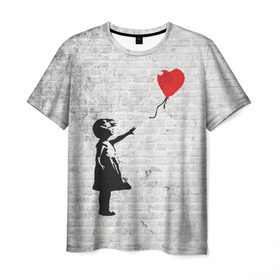 Мужская футболка 3D с принтом Бэнкси: Девочка с Шаром в Тюмени, 100% полиэфир | прямой крой, круглый вырез горловины, длина до линии бедер | art | balloon | banksy | culture | girl | graffity | heart | hearts | red | арт | бэнкси | граффити | девочка | девочка с шаром | красный | красным | культура | сердечки | сердечко | сердце | стрит | шар | шарик | шариком